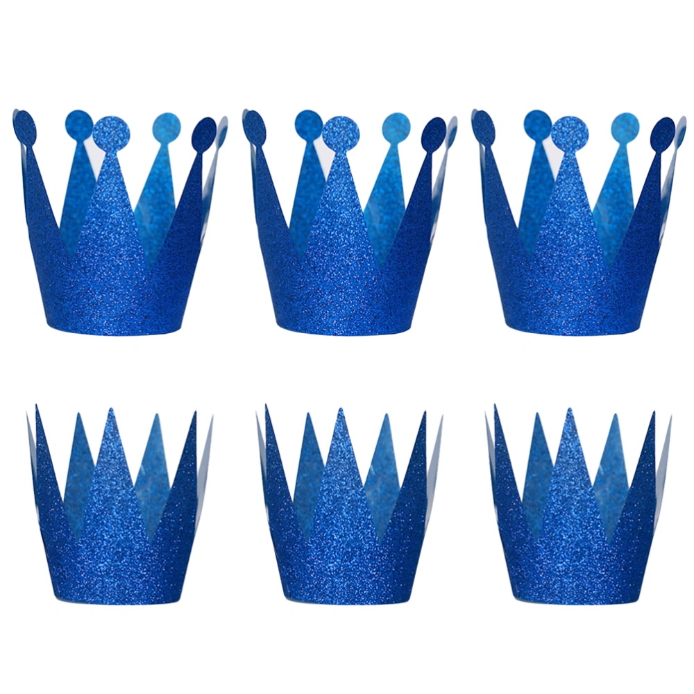 6PCS Glitter Birthday Crown Hats Party Hats Prince Crowns for Kids and Adults Party Decorations (Blue)