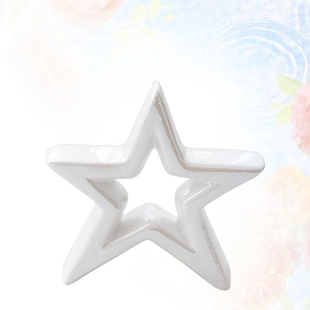 Five-pointed Star Ceramic Adornment Glossy Christmas Bookshelf Desktop Ornament for Christmas Gift (White)