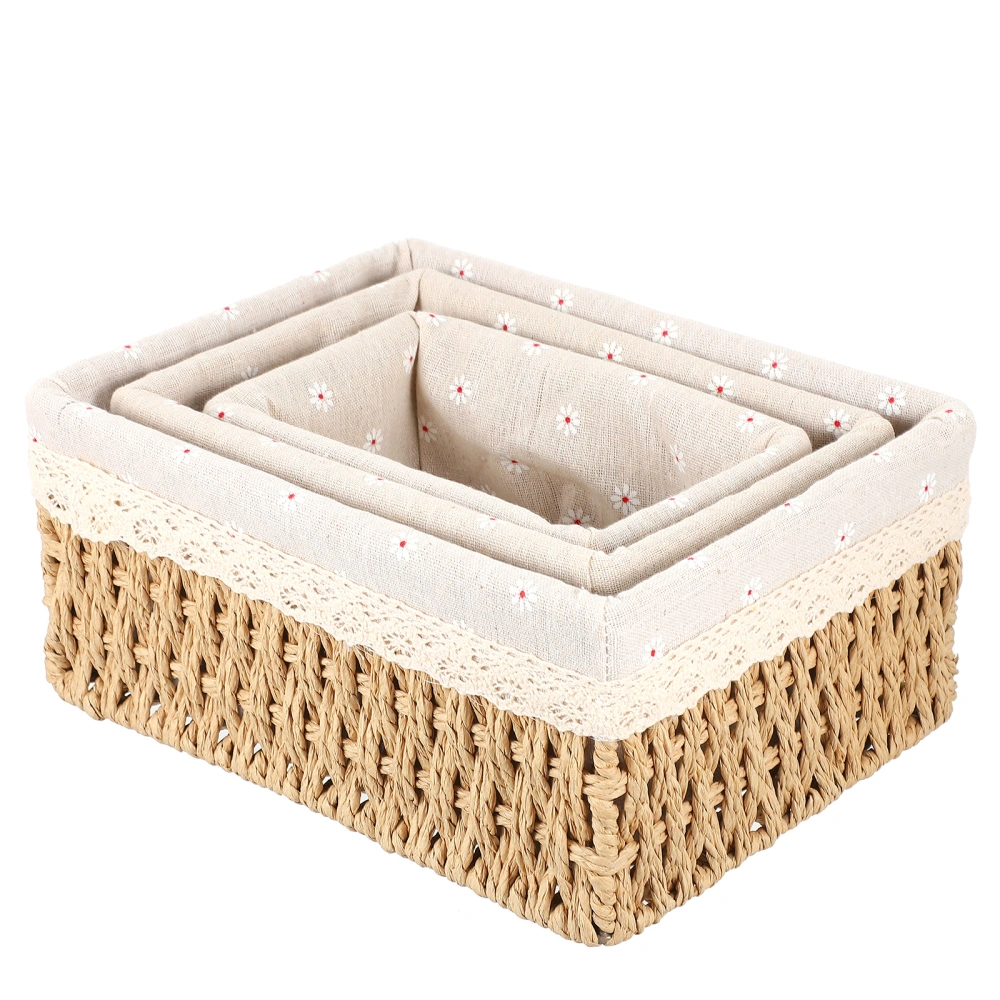 3pcs Desktop Storage Basket Sundries Organizer Rattan Woven Storage Box