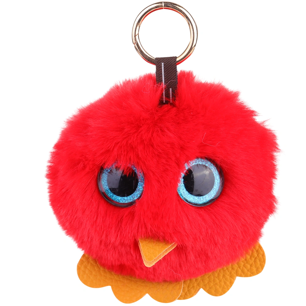 Owl Hairball Keychain Creative Key Holder Unique Key Ring Key Decoration Small Gift for Women Girls (Red)