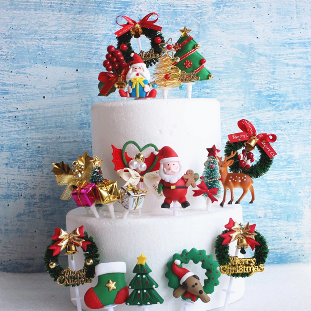 25pcs Cake Toppers Christmas Series Birthday Party Fruit Cake Picks Bow-knot Cake Decors Party Supplies (Golden Leaves)