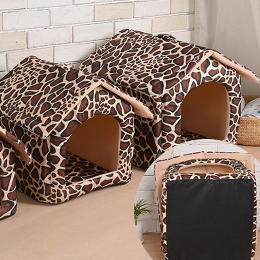 Creative Pet Bed Cat Bed Puppy House Tent Fashion Entrance Pet Sleeping Bed for Cats Dog (Leopard, Size S)