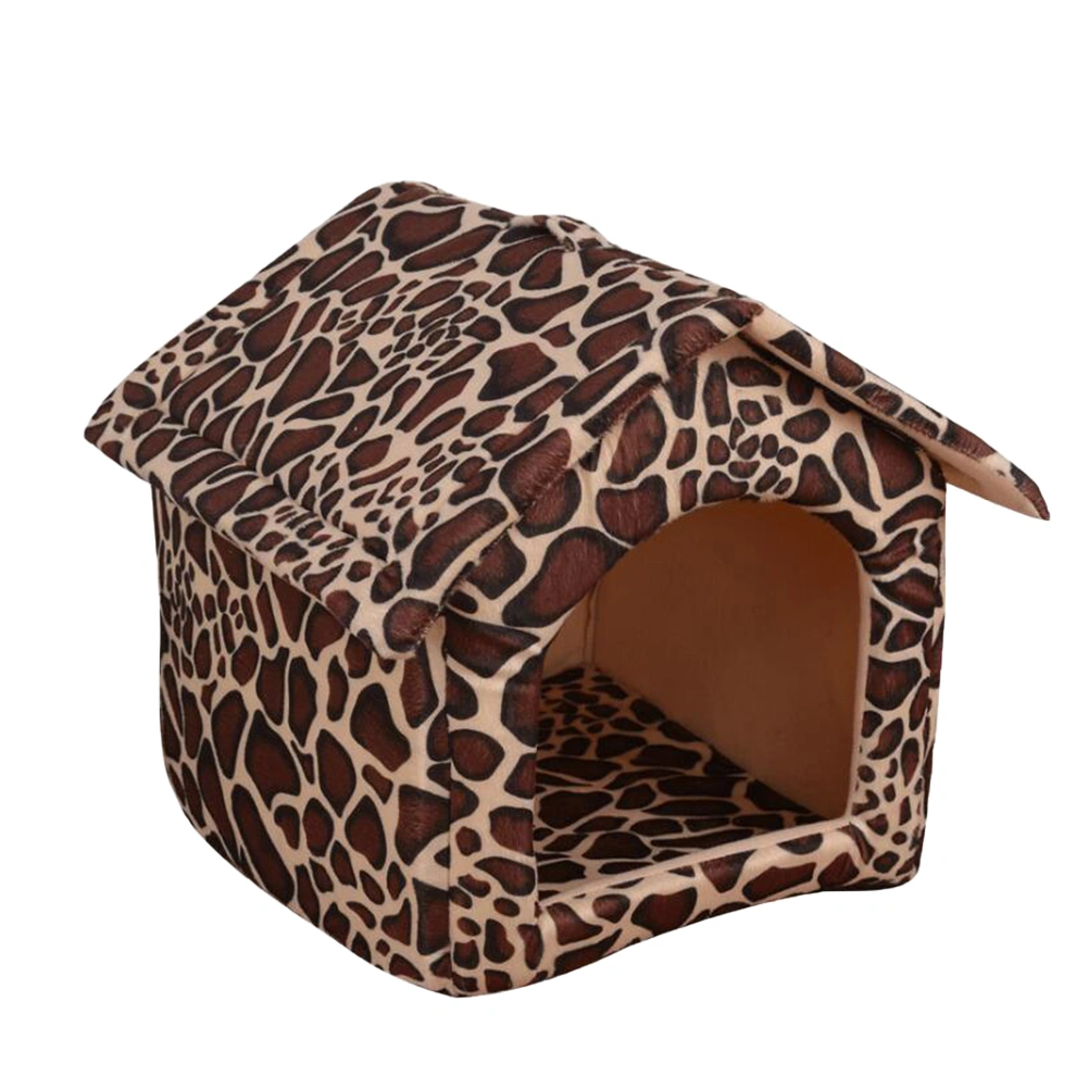 Creative Pet Bed Cat Bed Puppy House Tent Fashion Entrance Pet Sleeping Bed for Cats Dog (Leopard, Size S)