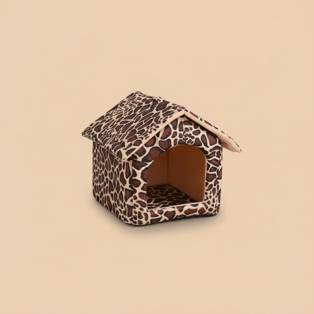 Creative Pet Bed Cat Bed Puppy House Tent Fashion Entrance Pet Sleeping Bed for Cats Dog (Leopard, Size S)