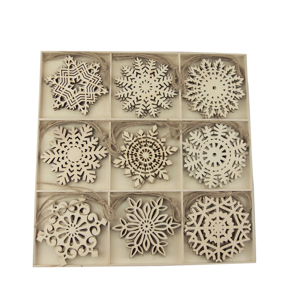 27pcs Christmas Wooden Slices Snowflakes Shaped Embellishments Hanging Decorations Wood Crafts DIY Accessories Small Pendants for Christmas Tree Decorative Ornaments