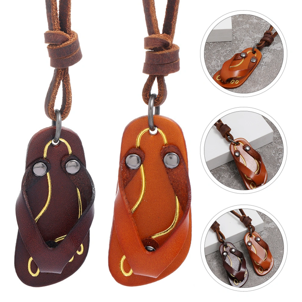 2pcs Creative Neck Chain Pendants Unisex Leather Slipper Style Charm Pendants