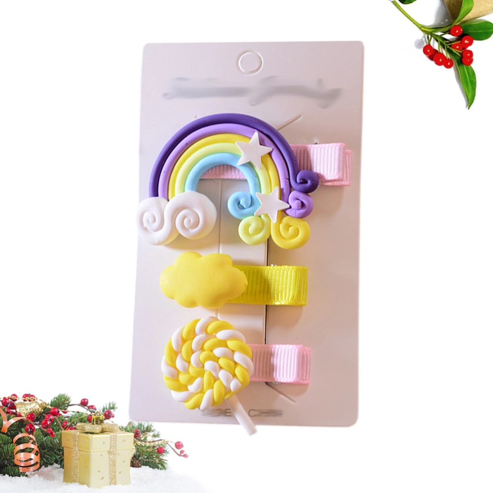 3pcs A Set Girl Lollipop Rainbow Hairpins Cartoon Bobby Pin Hair Clips for Girls Hair Accessories (Random)