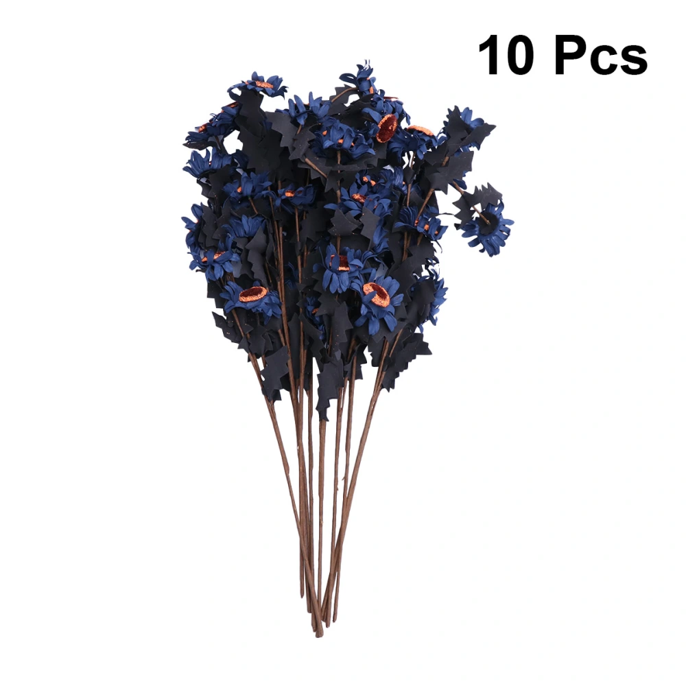 10PCS 5 Heads Simulation Sunflower Bouquet Artificial Fake Flowers for Home Desk Window Decoration Wedding Party Supplies (Dark Blue)