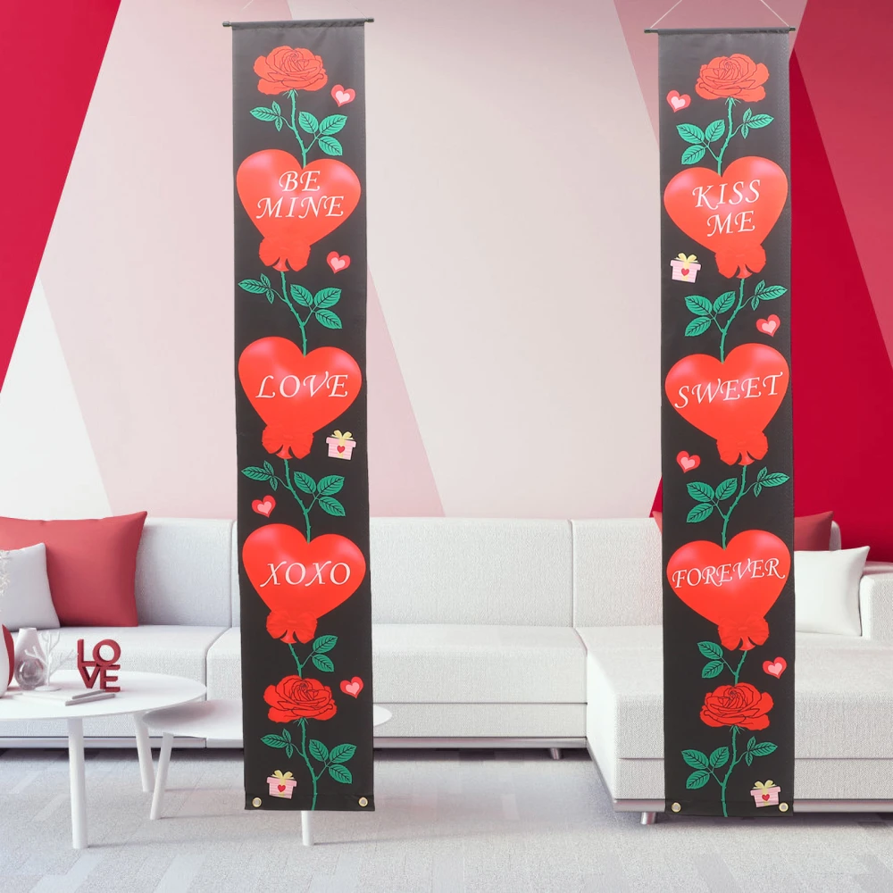 1 Pair Of Valentine Day Decorations Banners Valentine Door Porch Signs Hangings Wall Decor