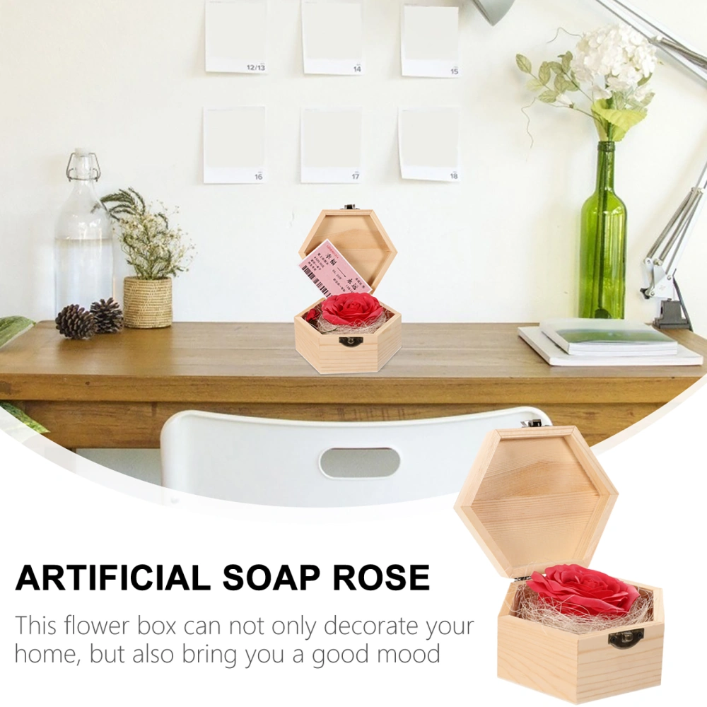 1 Box Artificial Soap Rose Flower Wood Box Christmas Lover's Day Flower Gift