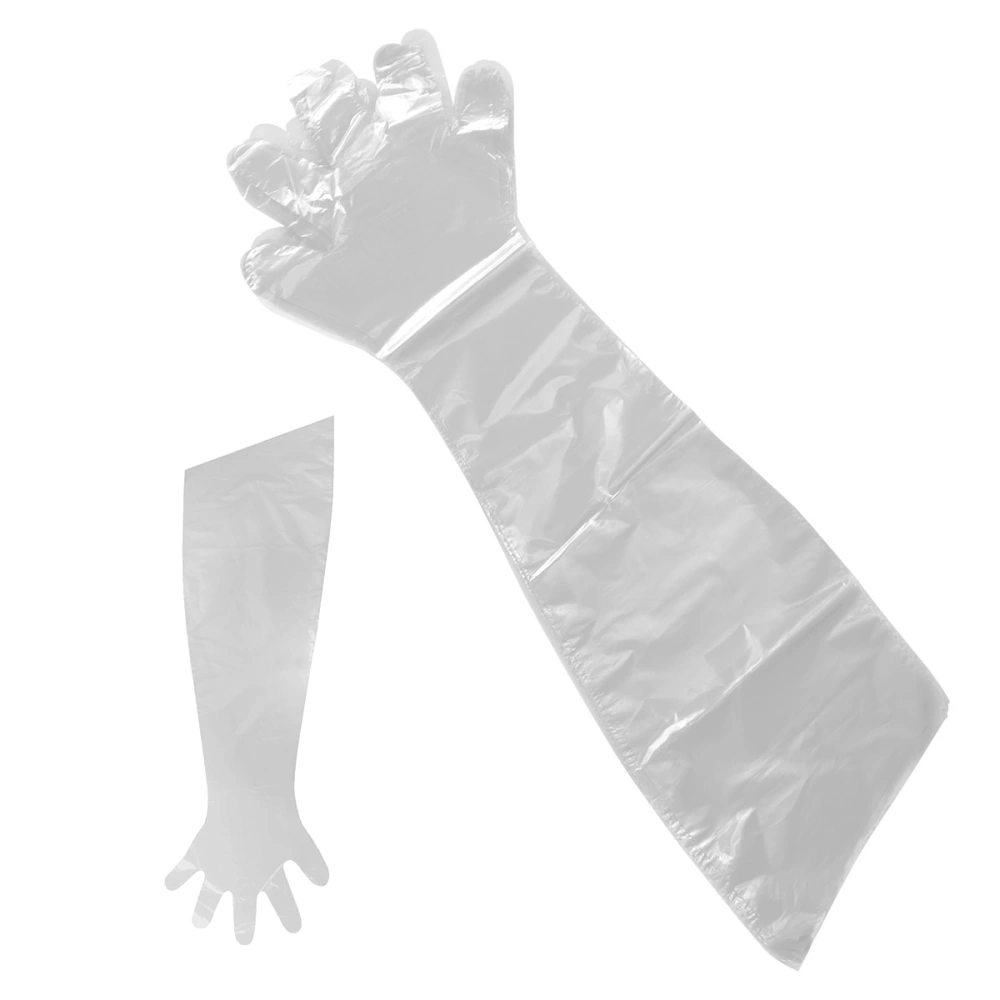 50PCS Disposable Gloves Plastic Film Long Arm Glove Cattle Sheep Insemination Glove for Farm Animal (White)