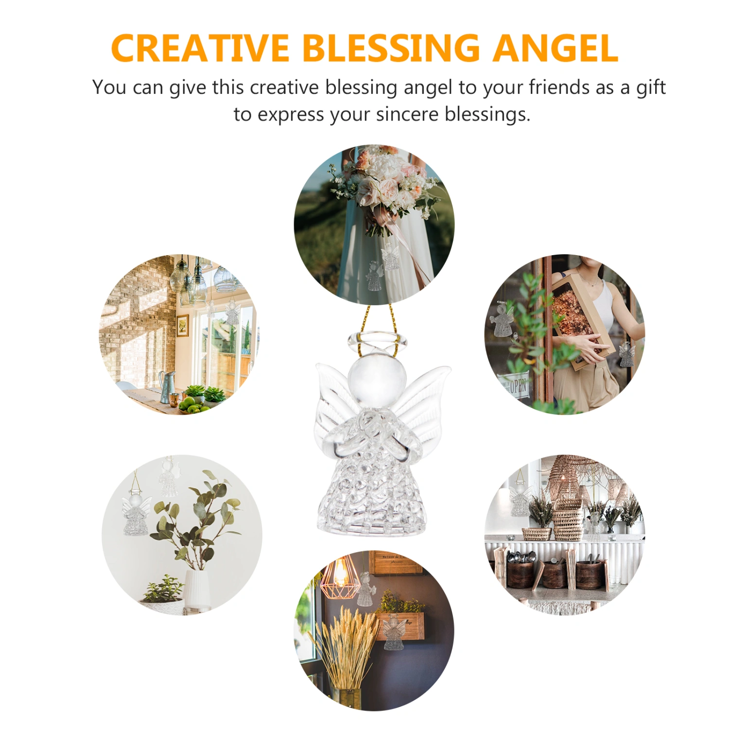 1pc Wedding Party Hanging Ornament Transparent Angel Pendant Chic Glass Decor