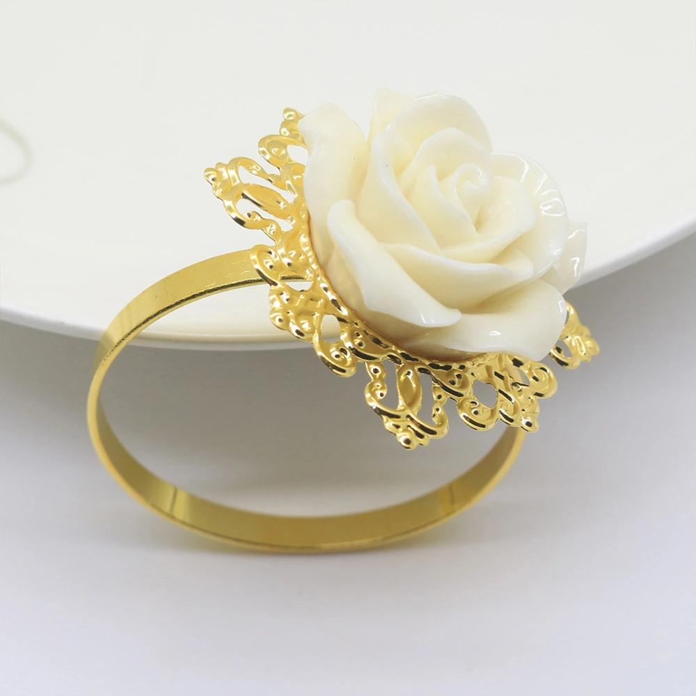 8pcs Creative Napkin Rings Napkin Buckles Rose Shape Iron Napkin Ring for Restaurant (Golden and Silver)