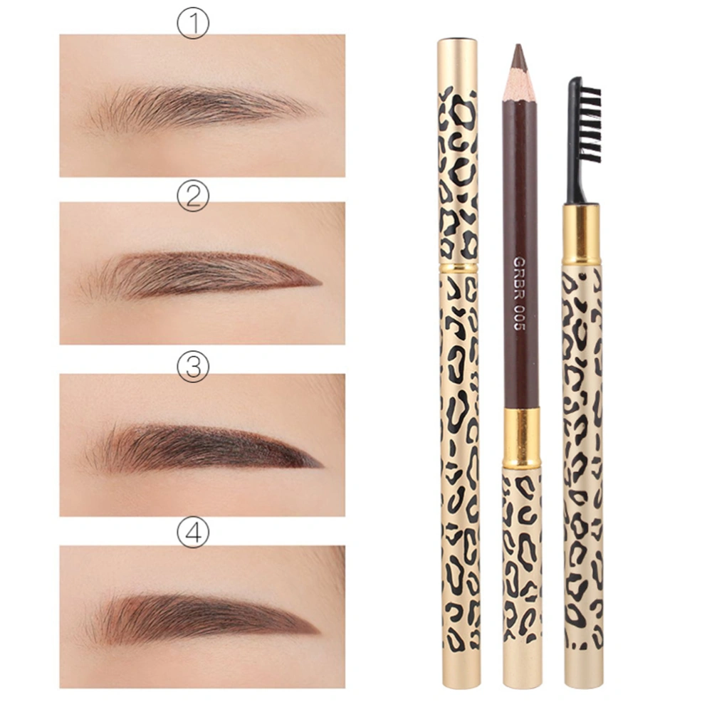 2pcs Leopard Cover Eyebrow Pencil Longlasting Professional Eyebrow Makeup Pencil and Brush (Brown)