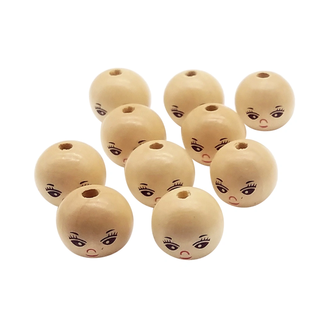 20pcs Wood Color Smiling Face Doll Head Wooden Bead Loose Beads DIY Jewelry Accessories (Girls 22mm)