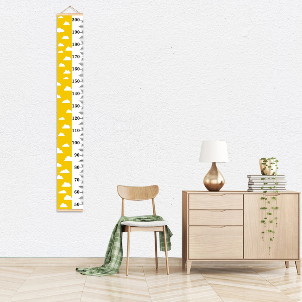 Wall Ruler Growth Chart Height Growth Chart Wood and Canvas Baby Growth Chart for Nurseries Bedrooms Wall Decor - White Cloud (Yellow)