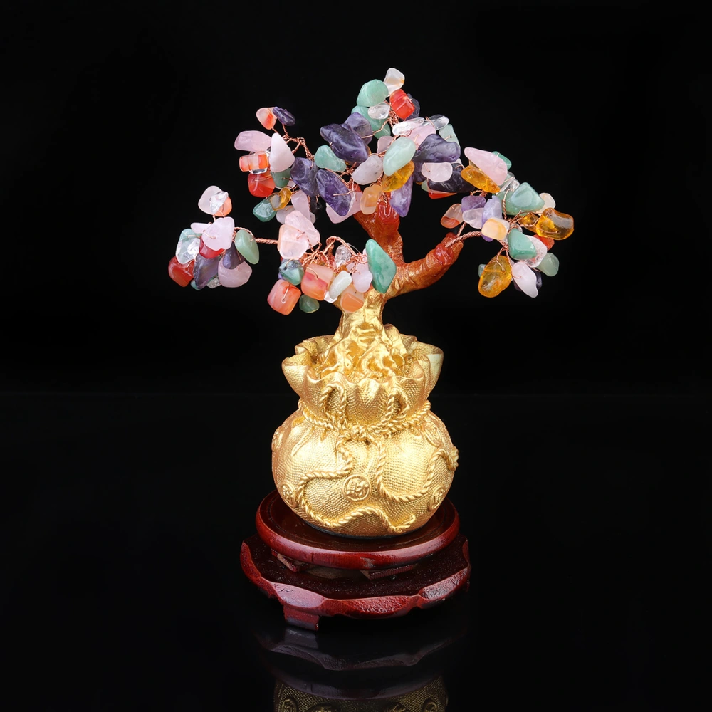 Crystal Tree Decor Money Tree Ornament Bonsai Style Wealth Luck Feng Shui Adornment Home Decoration with Base (S Size Colorful Crystal)