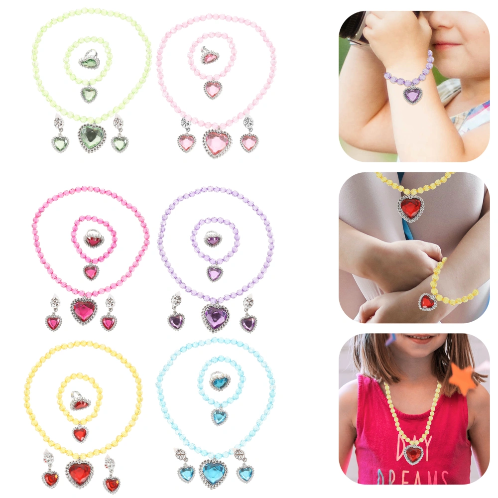 6 Sets Kids Dress Up Jewelry Necklaces Earrings Rings Bracelets Little Girls Jewelry