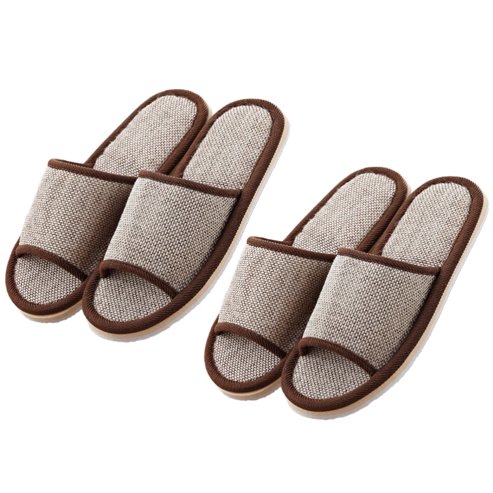 2 Pairs of 29cm Slippers Summer Anti EVA Bottom Cotton Linen Slippers for Hotel Home (Coffee)