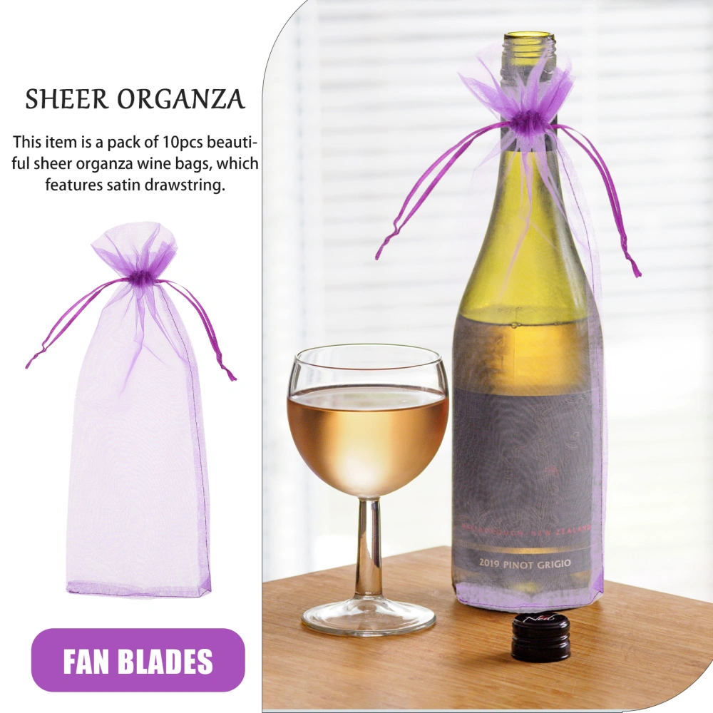 10pcs Sheer Organza Wine Bottle Cover Wrap Gift Bags (Purple)