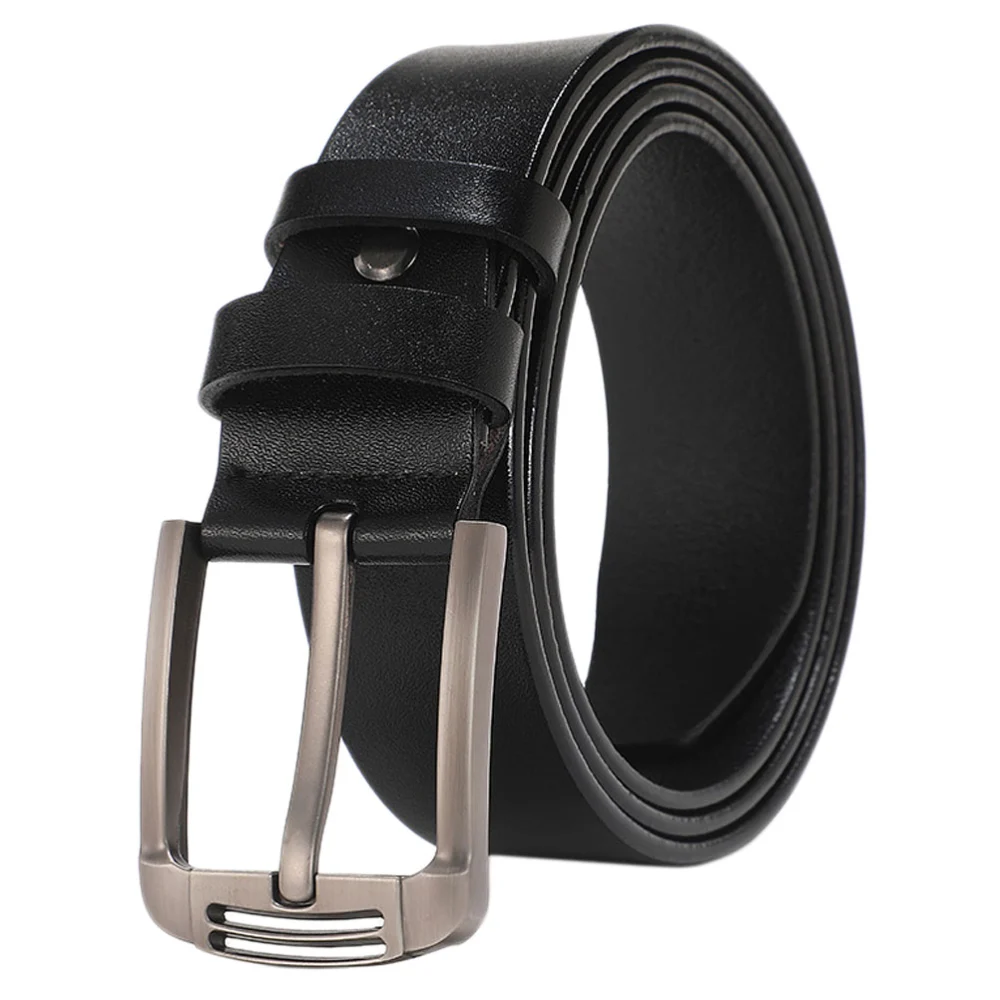 1pc Leather Belt Male Fully Adjustable Casual Belt Square Shape Pin Buckle for Men (Black, 130cm Length)