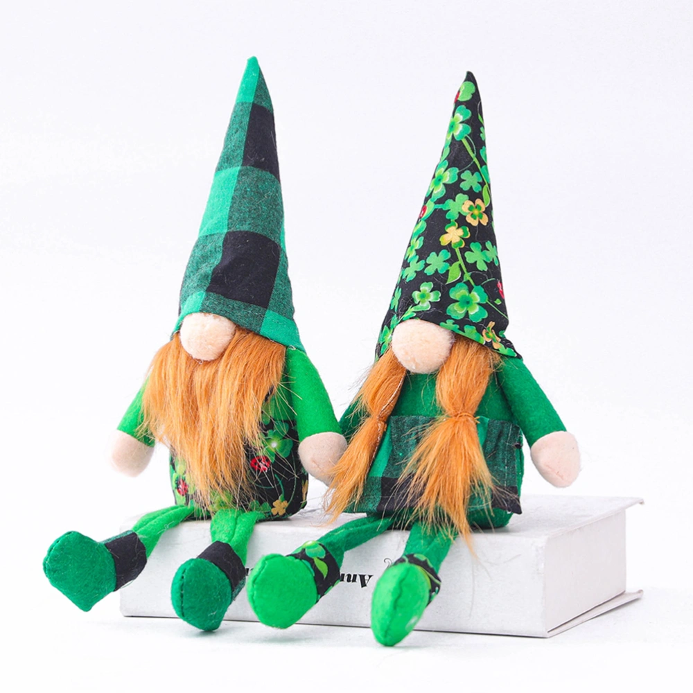 2pcs St. Patrick's Day Sitting Old Man Cloth Dolls Home Desktop Adornments