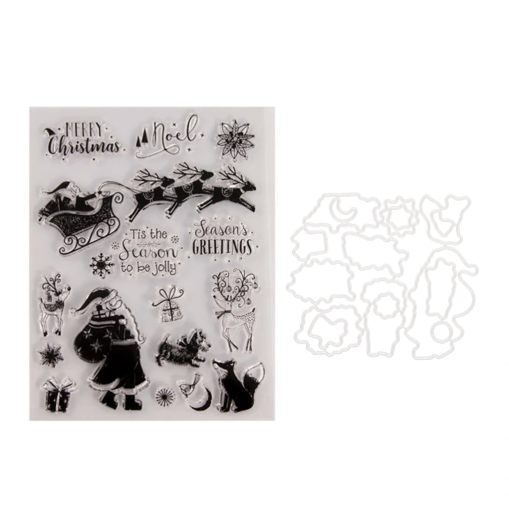 Santa Claus and Sled Design Stamp Sheets and Cutting Dies Set Elk Transparent TPR Seal Clear Decorative Stamps Stencil Mould Set for DIY Scrapbooking Craft Photo Album Diary Decoration