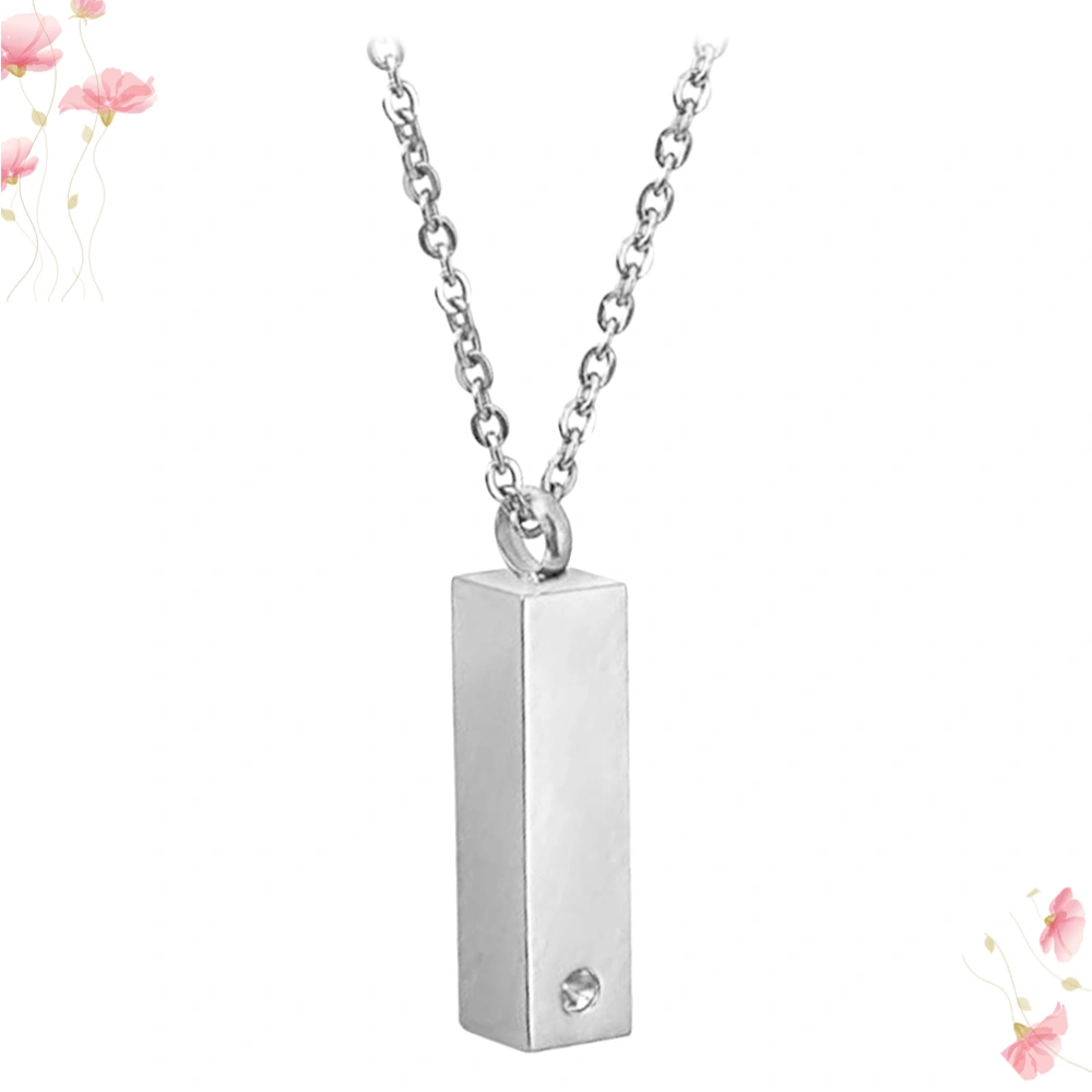 1 Pc Cuboid Shape Openable Cinerary Casket Necklace Neck Pendant Diamond Encased Neck Chain for Woman Lady (Silver)