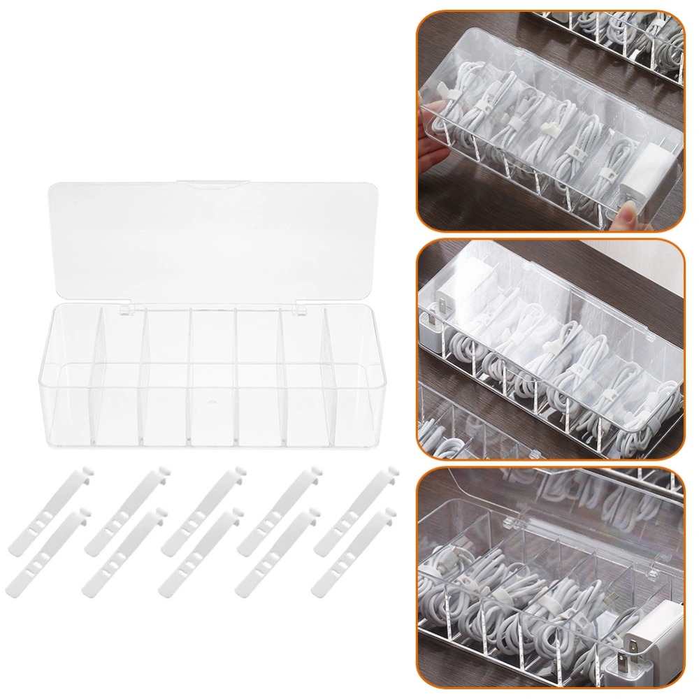 1 Set Wired Earphone Organizing Box Cable Storage Box Multi-grid Box Cable Organize Straps