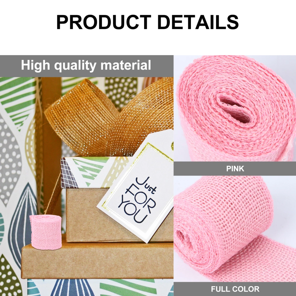 2M Jute Burlap Ribbon Roll for Christmas Decoration (Pink)