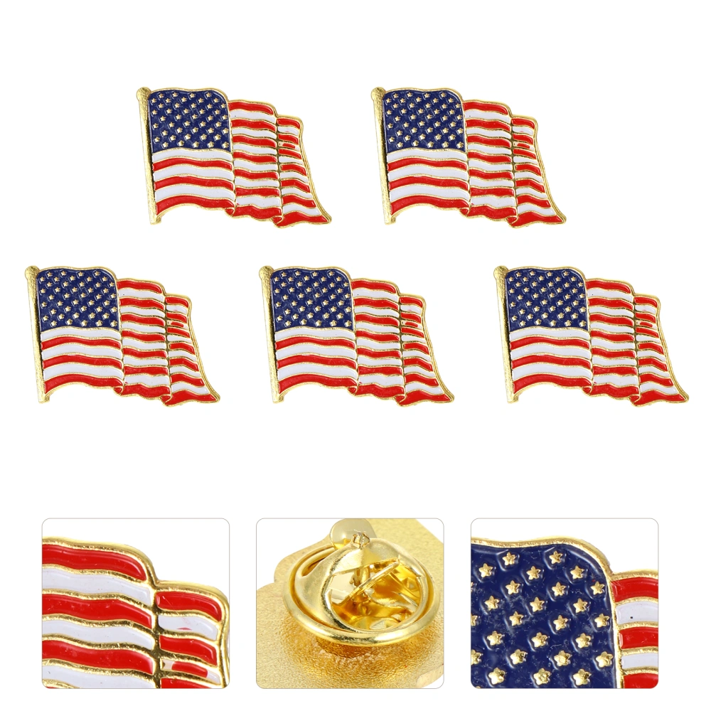 5 Pcs American Flag Pattern Brooches Fashion Badges Clothes Accessories