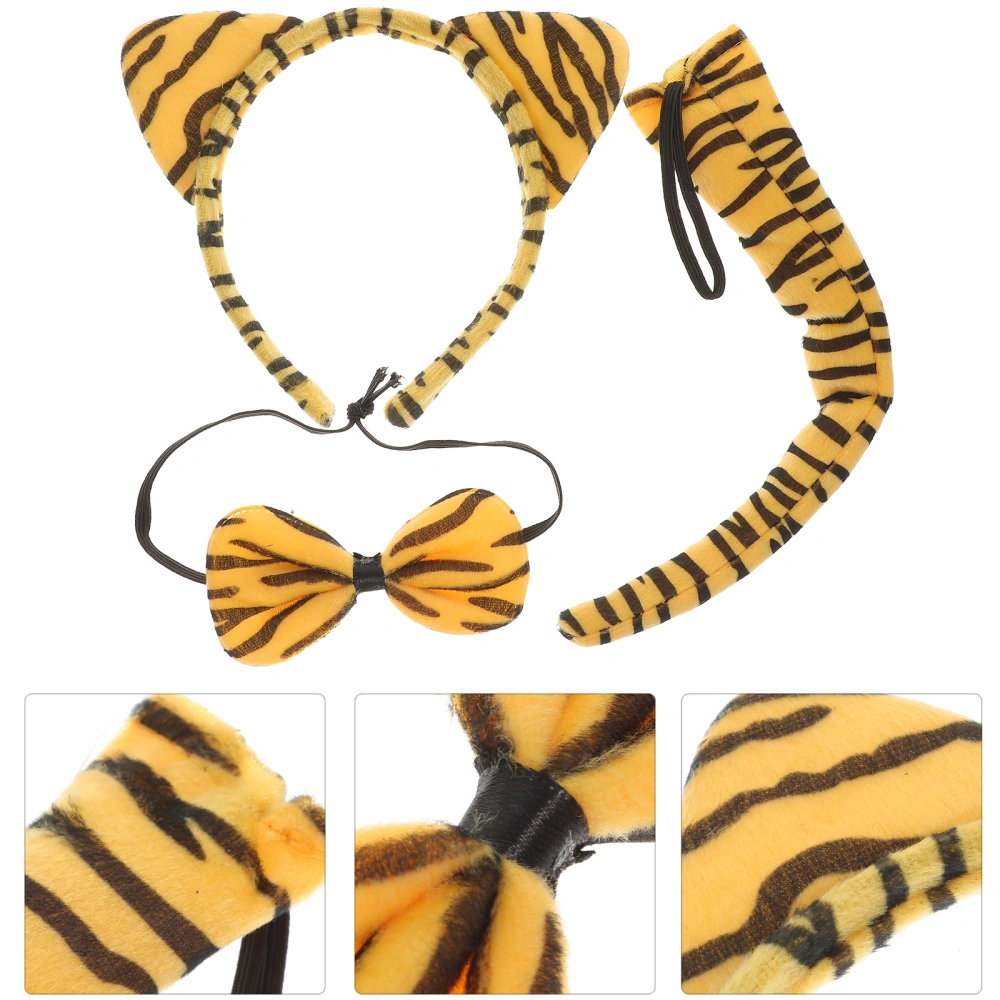 3 Sets Animals Costume Set Tiger Ear Headband Funny Bow Tie and Tail for Adult Children