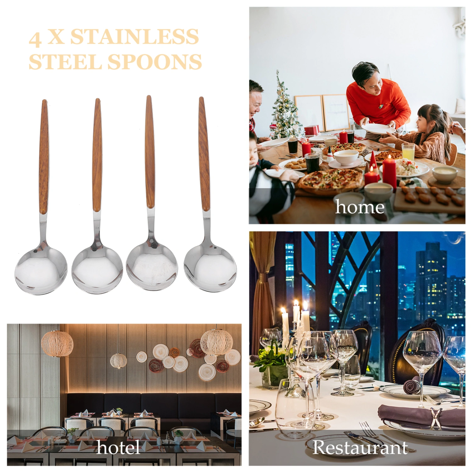 4Pcs Dessert Scoops Stainless Steel Western Food Spoons with Humanized Handles