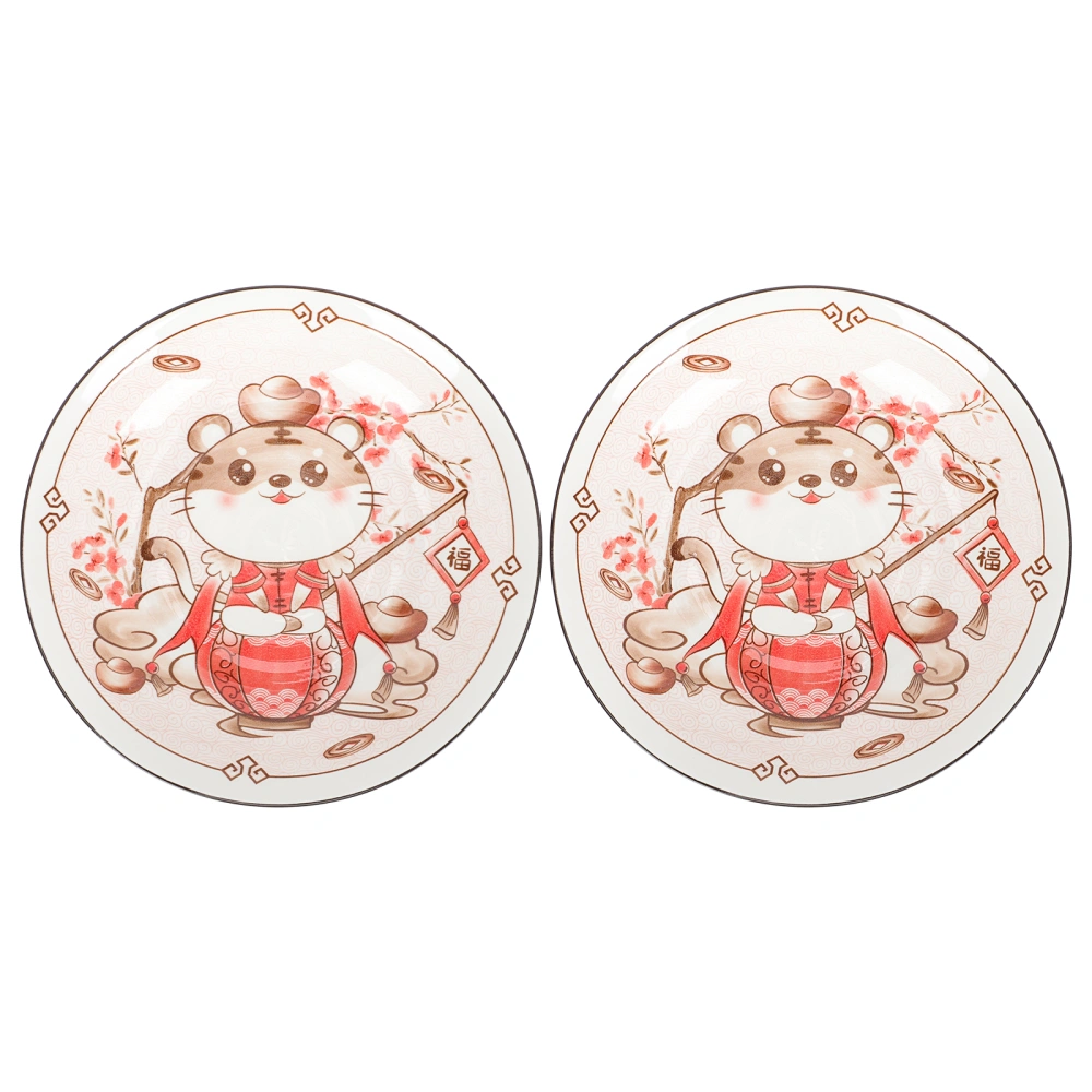 2pcs Chinese Style Dinner Plate Ceramic Fruit Serving Plate Decorative Dessert Plate