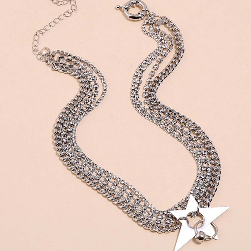 1PC Hollow-out Five-pointed Star Necklace Delicate Multi-layer Necklace (Silver)