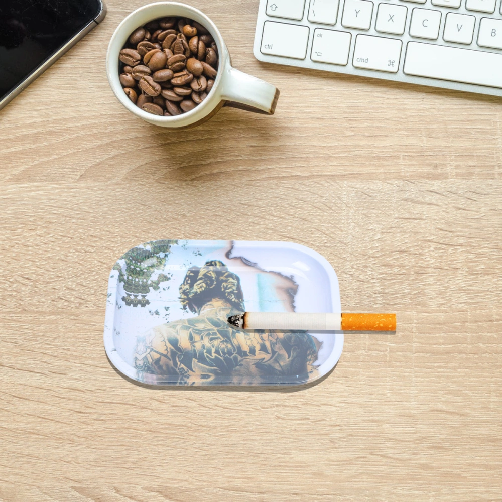 Cigarette Tray Beautiful Printing Tinplate Cigarette Tray Storage Tray for Home (T4 18cm)