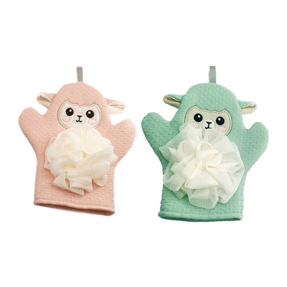 2Pcs Cartoon Shower Gloves Baby Bathing Gloves Children Dual-purpose Bath Towels