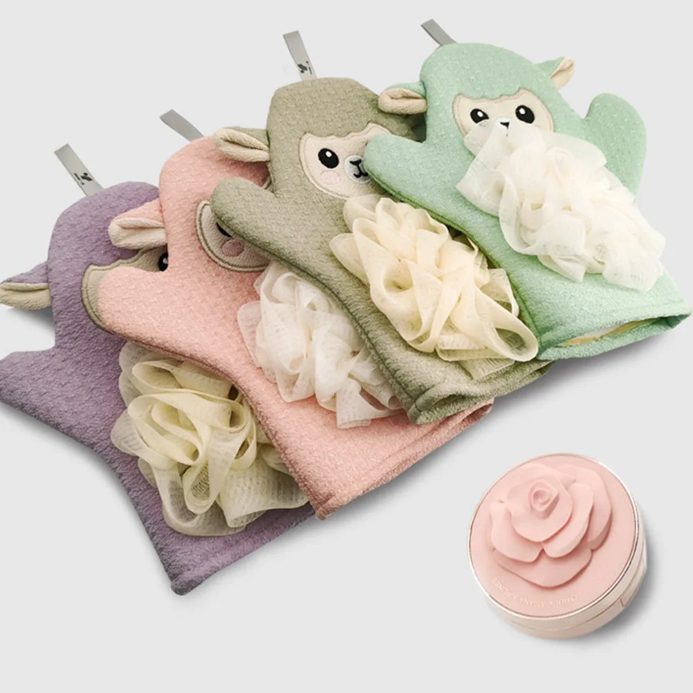 2Pcs Cartoon Shower Gloves Baby Bathing Gloves Children Dual-purpose Bath Towels