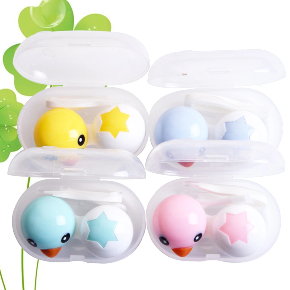 4pcs Lenses Case Holder Cartoon Lens Storage Box Container for Home and Travel (Random Color)