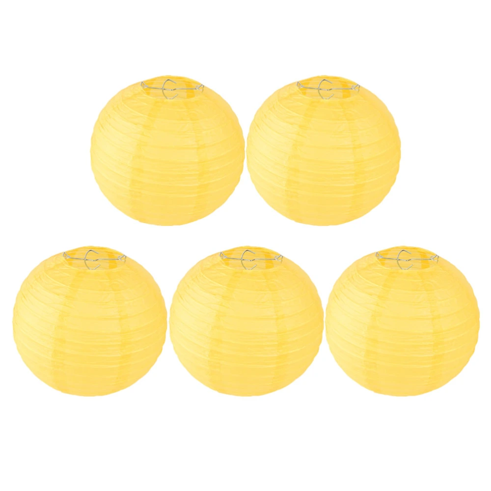 5 Pcs 8 Inch 20cm Paintable Festival Paper Lanterns Blank DIY Handmade Lanterns Chinese Style Hanging Party Decor for Children Art Course (Yellow)