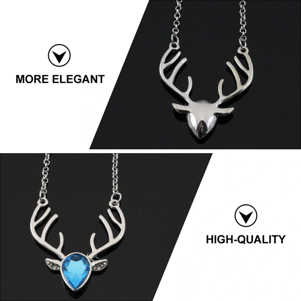 1Pc Crystal Deer Head Pendant Necklace Sweater Chain Necklace Neck Accessories