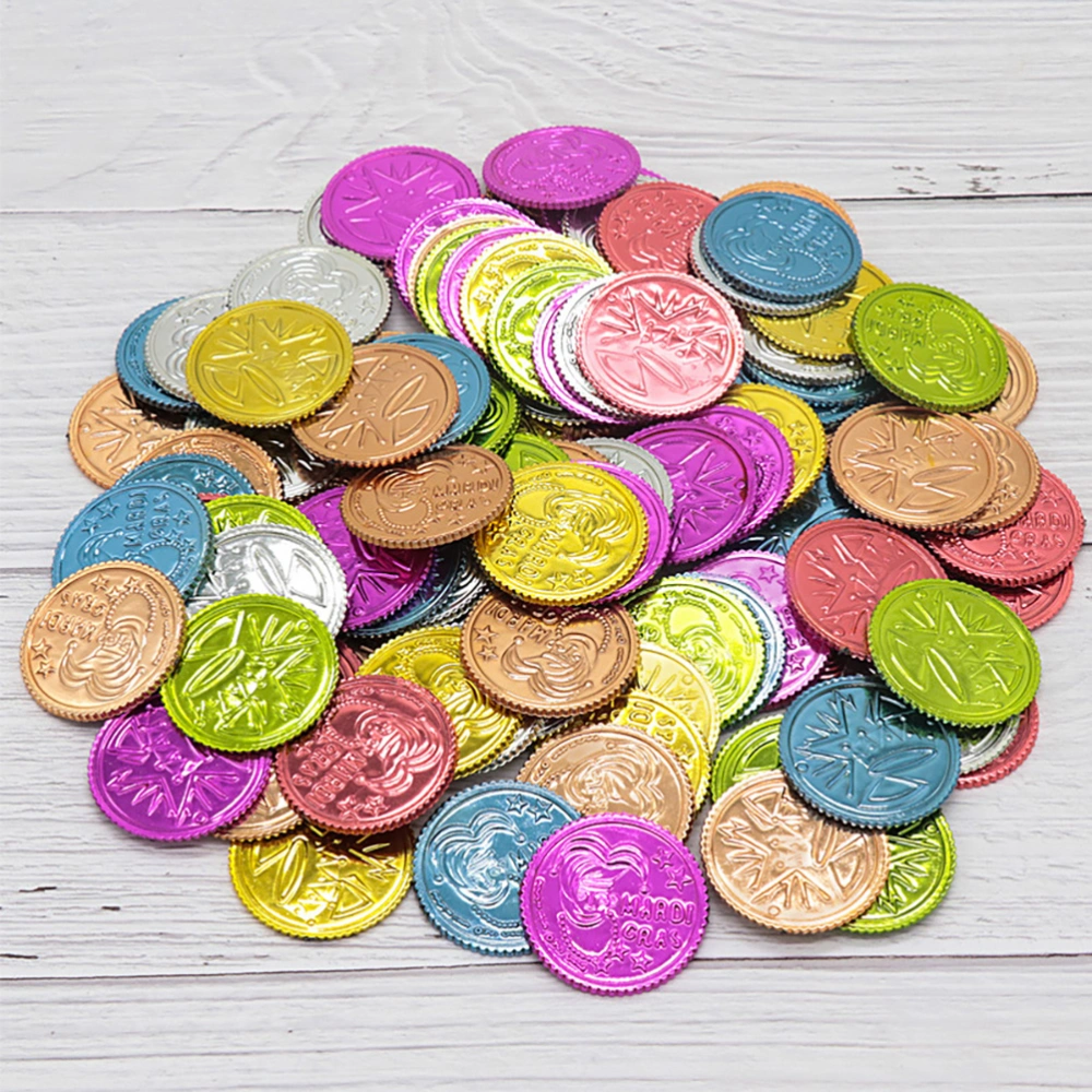 100pcs Colorful Plastic Treasure Coins Clown Gold Coins Party Game Coin