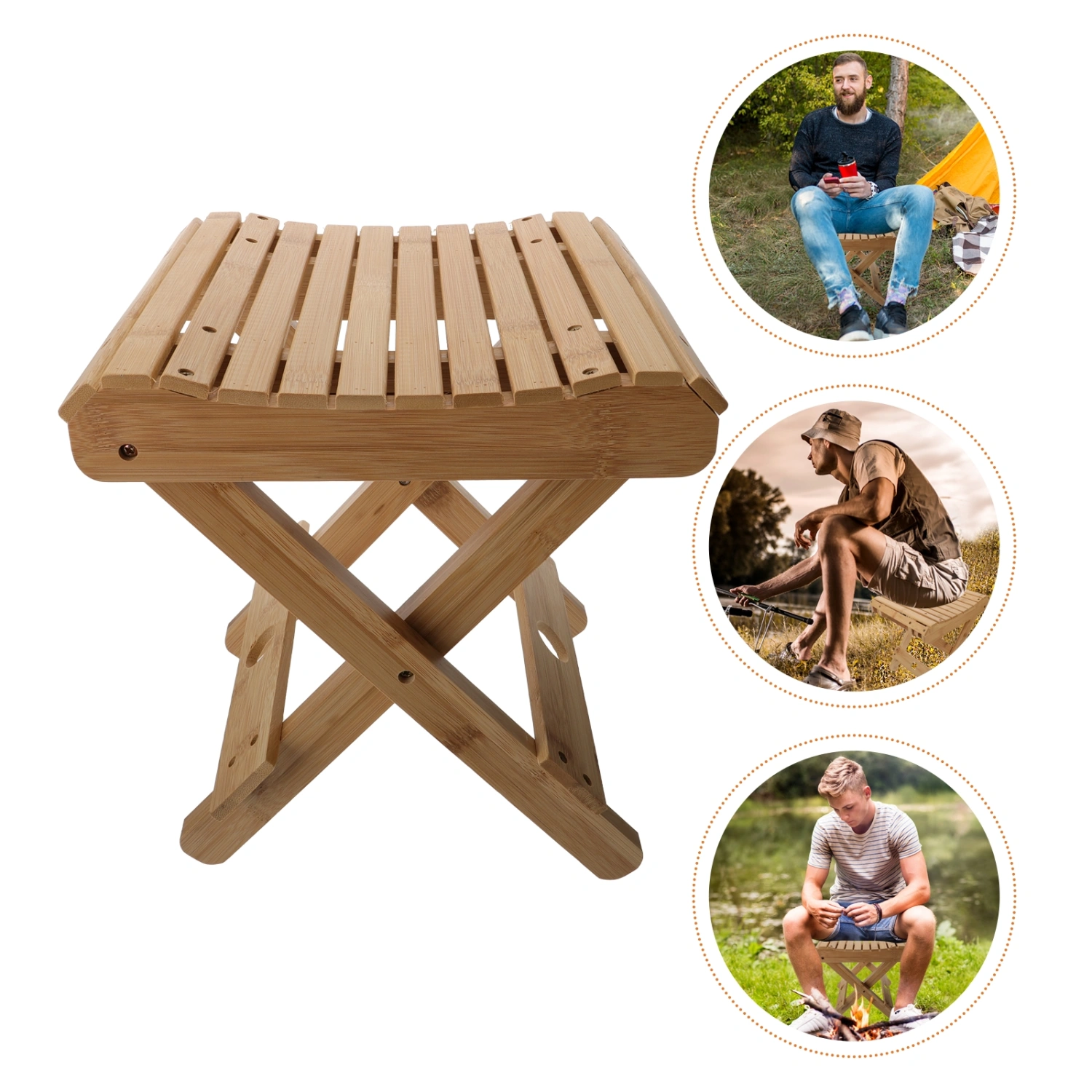 Collapsible Bamboo Stool Outdoor Fishing Stool Practical Camping Stool