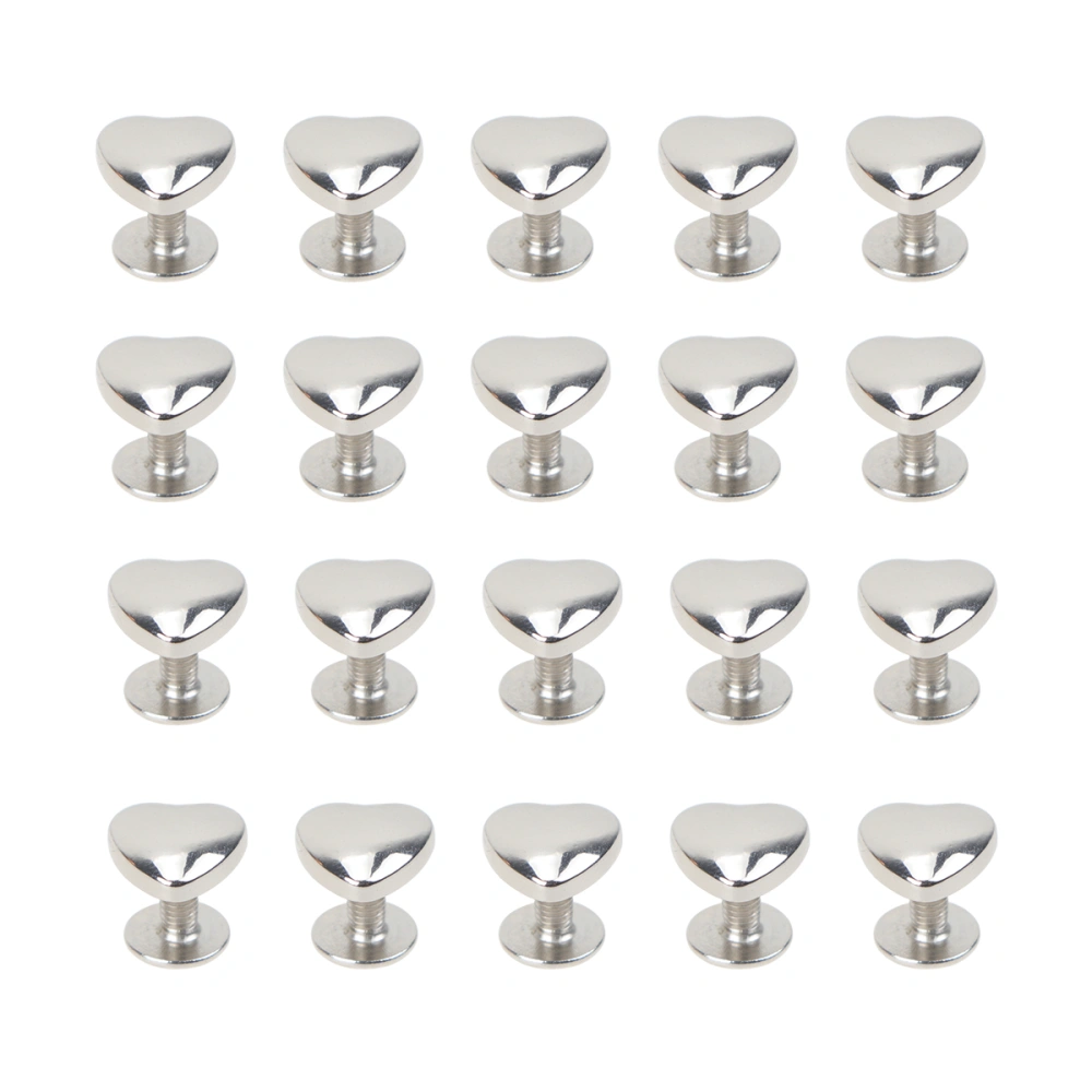 20 Pcs Fine Metal Rapid Rivet Heart Shaped Leathercraft Stud with Screw Base Decorative Accessories for Bags (Silver)
    