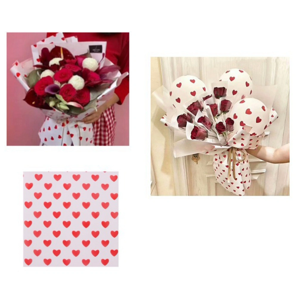 10 Sheets Flower Wrapping Paper Bouquet Gift Wrap DIY Papercraft for Wedding Birthday Books - Red Hearts with White Background