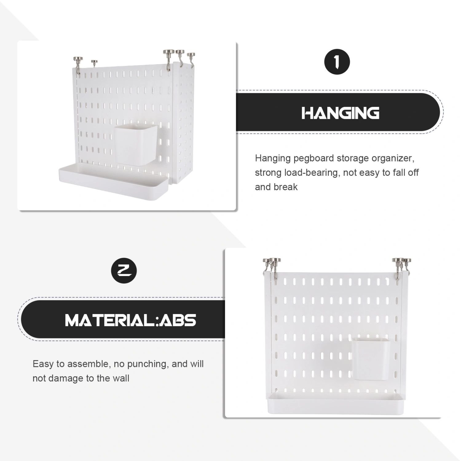 1 Set of Pegboard Shelf Hanging Storage Brackets No Punching Pegboard Wall Organizer