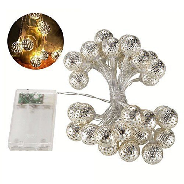 3.2M Battery Operated Globe String Lights 30 LED Moroccan Ball Light String for Parties Festival Decoration (Silver)