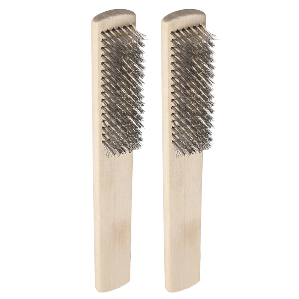 2 PCS Stainless Steel Wire Wooden Handle Brushes Comfortable Grip Handle Scrubs for Cleaning