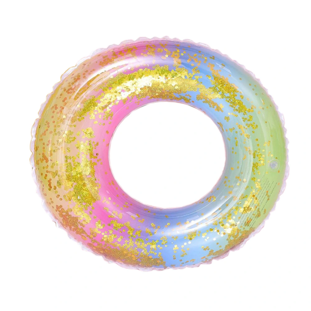 Thicken Sequins Translucent Gradient Rainbow Inflatable Swim Ring Safety Aid Float Seat Ring Sports Accessory for Adult Woman (90cm after Inflation)