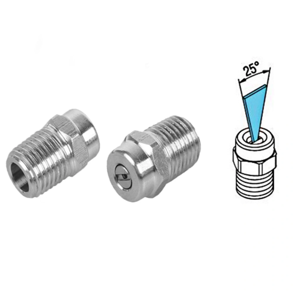 2Pcs High-pressure Car Wash Nozzle Sanitation Cleaning Machine Water Line Fan Nozzle NPT1/4 Nozzle Silver